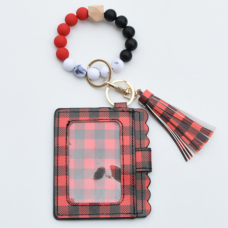 Wholesale Card Holder Pu Tassel Beads Bracelet Wallet Keychain